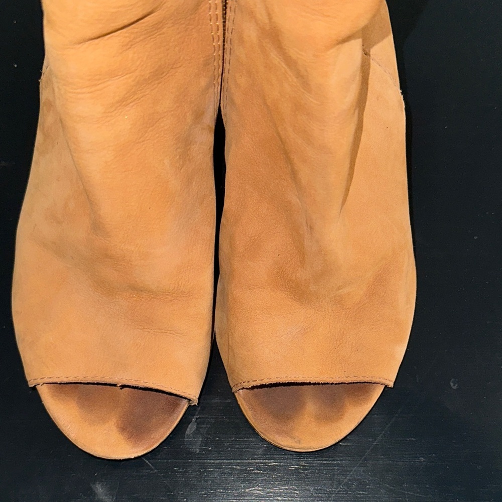 Steve Madden Camel Peep-Toe Heeled Boots - Picture 3 of 4